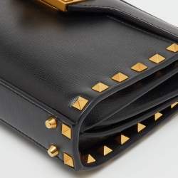 Pre Owned Valentino Black Leather Alcove Rockstud Top Handle Bag