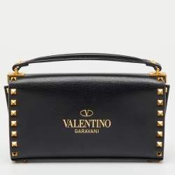 Pre Owned Valentino Black Leather Alcove Rockstud Top Handle Bag