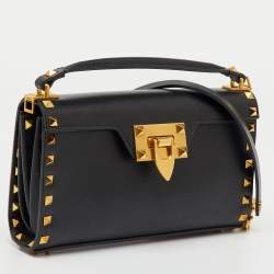 Pre Owned Valentino Black Leather Alcove Rockstud Top Handle Bag