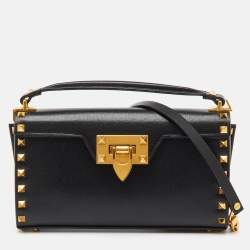 Pre Owned Valentino Black Leather Alcove Rockstud Top Handle Bag