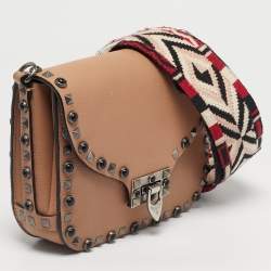 Pre Owned Valentino Nude Leather Rolling Rockstud Flap Shoulder Bag