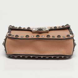 Pre Owned Valentino Nude Leather Rolling Rockstud Flap Shoulder Bag
