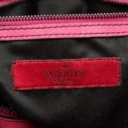 Pre Owned Valentino Fuchsia Patent Leather Crystal VLogo Satchel