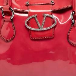 Pre Owned Valentino Fuchsia Patent Leather Crystal VLogo Satchel