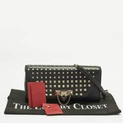 Pre Owned Valentino Black Leather Rockstud Envelope Flap Shoulder Bag