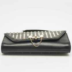 Pre Owned Valentino Black Leather Rockstud Envelope Flap Shoulder Bag