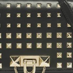 Pre Owned Valentino Black Leather Rockstud Envelope Flap Shoulder Bag