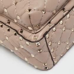 Pre Owned Valentino Beige Quilted Leather Mini Rockstud Spike Backpack