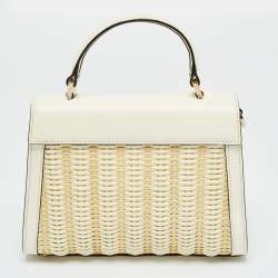 مملوكة مسبقًا حقيبة بيد علوية فالنتينو جلد أبيض/كريمي ورافيا منسوجة ڤي سيلينغ