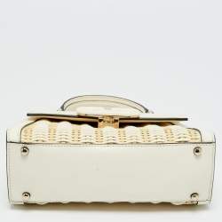 مملوكة مسبقًا حقيبة بيد علوية فالنتينو جلد أبيض/كريمي ورافيا منسوجة ڤي سيلينغ