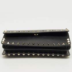 Pre Owned Valentino Black Leather Rockstud Chain Clutch