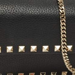 Pre Owned Valentino Black Leather Rockstud Chain Clutch