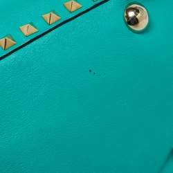 Pre Owned Valentino Green Leather Medium Rockstud Trapeze Tote
