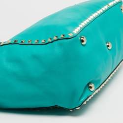 Pre Owned Valentino Green Leather Medium Rockstud Trapeze Tote