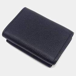 Pre Owned Valentino Black Leather V-logo half wallet