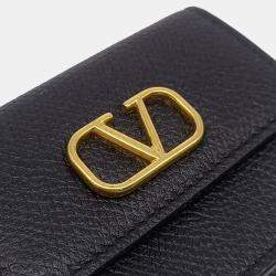 Pre Owned Valentino Black Leather V-logo half wallet