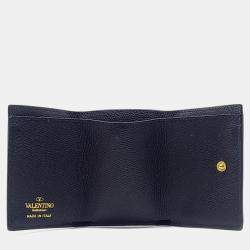 Pre Owned Valentino Black Leather V-logo half wallet