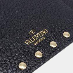 Pre Owned Valentino Black Leather Rockstud Card Holder