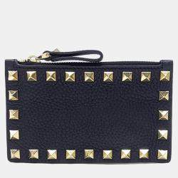 Pre Owned Valentino Black Leather Rockstud Card Holder