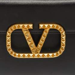 Pre Owned حقيبة بيد علوية فالنتينو جلد أسود ألكوف روكستد متوسطة