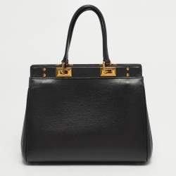 Pre Owned حقيبة بيد علوية فالنتينو جلد أسود ألكوف روكستد متوسطة