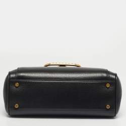 Pre Owned حقيبة بيد علوية فالنتينو جلد أسود ألكوف روكستد متوسطة