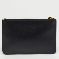 Pre Owned Valentino Black Leather Small Zip Flat Pouch