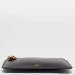 Pre Owned Valentino Black Leather Small Zip Flat Pouch