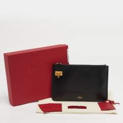Pre Owned Valentino Black Leather Small Zip Flat Pouch