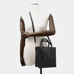 Pre Owned Valentino Garavani V Logo Walk 2-Way Bag Black Leather Size Small