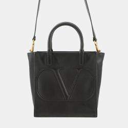 Pre Owned Valentino Garavani V Logo Walk 2-Way Bag Black Leather Size Small