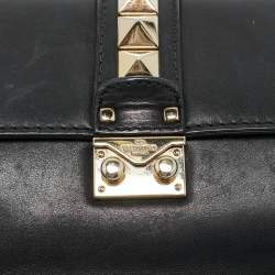Pre Owned Valentino Glam Lock Small Black Leather Shoulder Bag