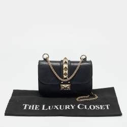 Pre Owned Valentino Glam Lock Small Black Leather Shoulder Bag