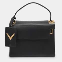 Pre Owned Valentino Embellished Flap Black Leather Top Handle Bag