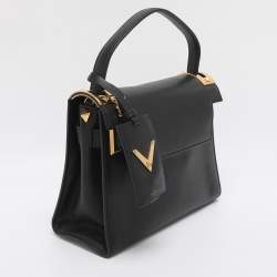 Pre Owned Valentino Embellished Flap Black Leather Top Handle Bag