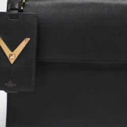 Pre Owned Valentino Embellished Flap Black Leather Top Handle Bag