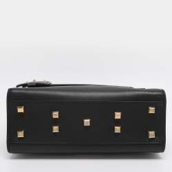 Pre Owned Valentino Embellished Flap Black Leather Top Handle Bag