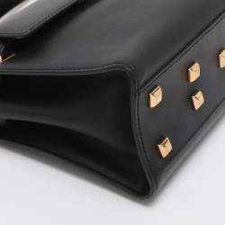 Pre Owned Valentino Embellished Flap Black Leather Top Handle Bag