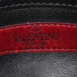 Pre Owned Valentino Embellished Flap Black Leather Top Handle Bag