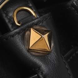 Pre Owned Valentino Embellished Flap Black Leather Top Handle Bag