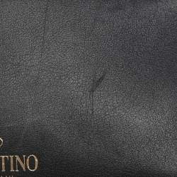 Pre Owned Valentino Embellished Flap Black Leather Top Handle Bag