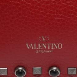 Pre Owned حقيبة كتف فالنتينو روكستد متدحرجة جلد أحمر