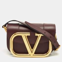مملوكة مسبقًا Valentino Supervee Small Burgundy Leather Shoulder Bag