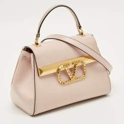 Pre Owned حقيبة فالنتينو ألكوف روكستد جلد وردي صغيرة بمقبض علوي