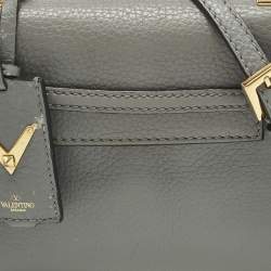 Pre Owned Valentino My Rockstud Mini Grey Leather Top Handle Bag