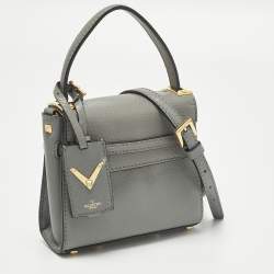 Pre Owned Valentino My Rockstud Mini Grey Leather Top Handle Bag