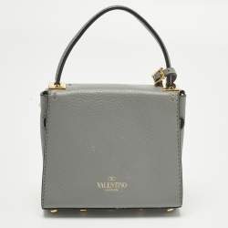Pre Owned Valentino My Rockstud Mini Grey Leather Top Handle Bag