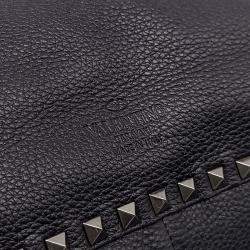 مملوكة مسبقًا حقيبة يد فالنتينو روكستد الجلد السوداء/البنية قابلة للقلب وكتف