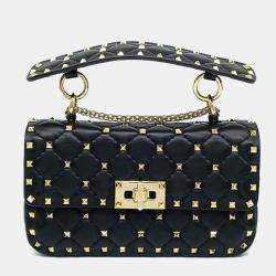 Pre Owned Valentino Black Leather Rockstud Spike Chain Bag Small