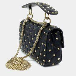 Pre Owned Valentino Black Leather Rockstud Spike Chain Bag Small